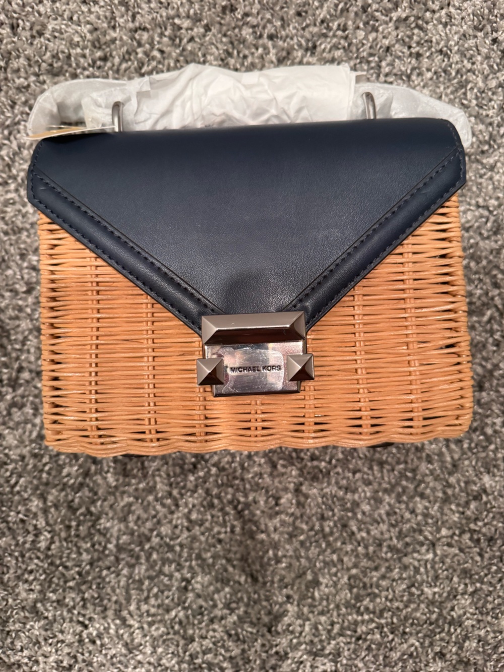 Michael Kors Navy and White Two-Tone Crossbody Bag with Gold Hardware. NEW